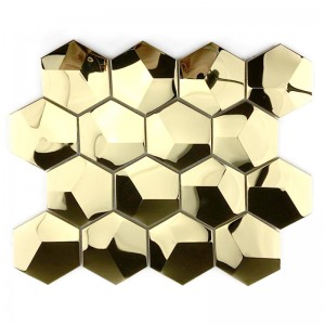 Piastrelle mosaico 3D oro piastrella a specchio esagonale mosaico in metallo per cucina splashback / decorazione bagno