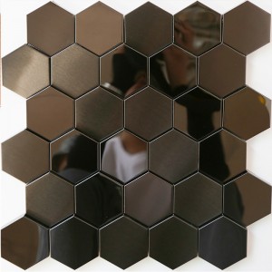 Mattonelle del mosaico del bagno della cucina del mosaico dell'acciaio inossidabile del metallo delle mattonelle del mosaico di esagono nero 3D